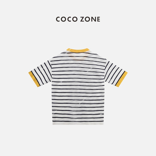 COCO ZONE"橘色气泡水”夏季薄款时尚条纹针织衫女短袖圆领百搭上衣CC1B1152 商品图1