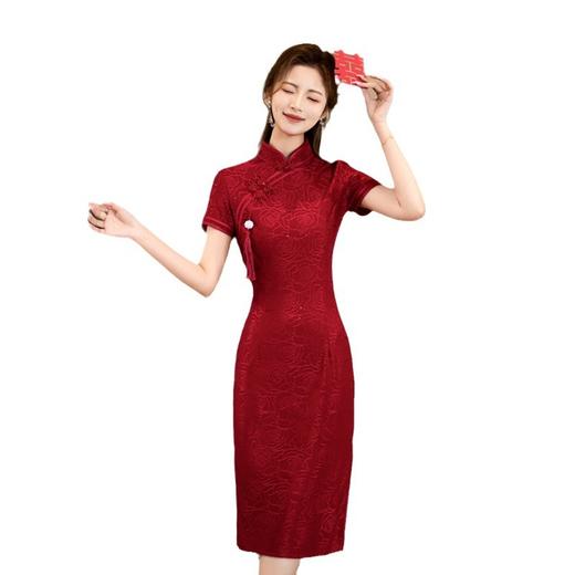 SKY25红蕾丝回娘家旗袍2024夏季新款复古中国风喜妈妈大码中式短袖旗袍 商品图5