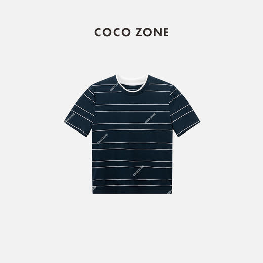 COCO ZONE 2024假两件条纹圆领短袖T恤显瘦百搭上衣CC2A0353 商品图0