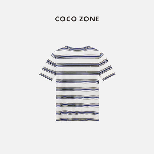 COCO ZONE2024"莉亚“撞色条纹短袖针织衫百搭通勤圆领上衣CC1A0633 商品图1