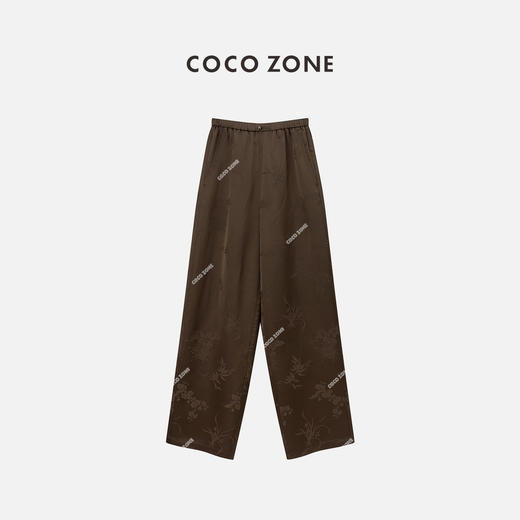COCO ZONE2024新中式国风提花休闲裤松紧腰百搭直筒裤CC1A0496 商品图0
