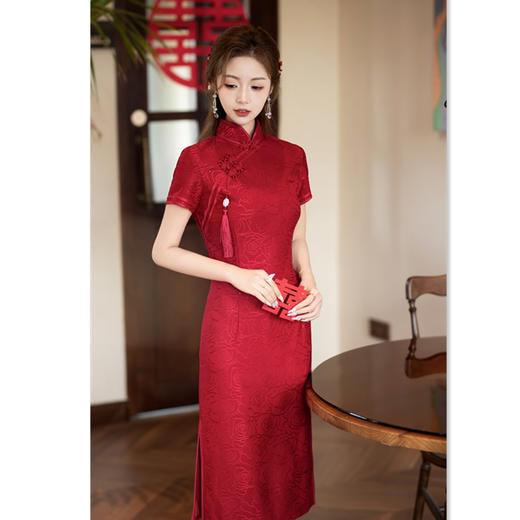 SKY25红蕾丝回娘家旗袍2024夏季新款复古中国风喜妈妈大码中式短袖旗袍 商品图1
