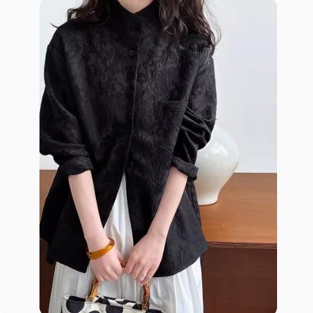 雀说新中式国风复古肌理感刺绣提花立领唐装通勤衬衫上衣AL6352 商品图2