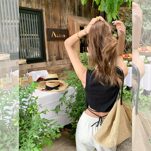 <曾小咸推荐>【纯纯欲动】两色后背镂空绑带背心 商品图0