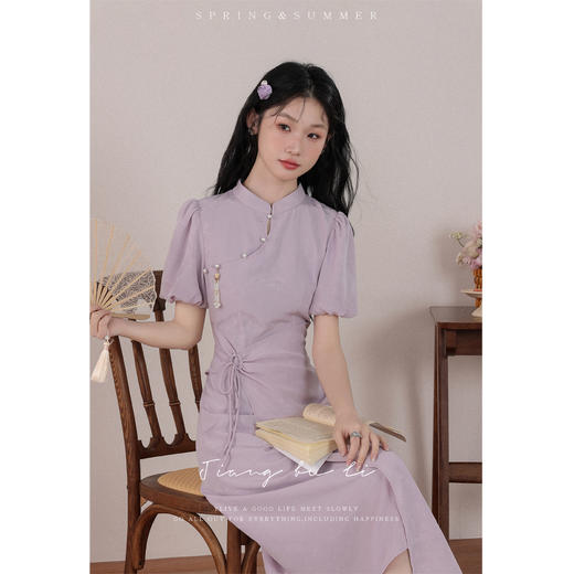 鹿向南【月光流萤】夏季紫色新中式连衣裙女改良旗袍收腰国风长裙 商品图3