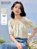 【专属特价】熙世界水墨晕染碎花雪纺衫2025夏季新款泡泡袖法式减龄气质上衣 商品缩略图0