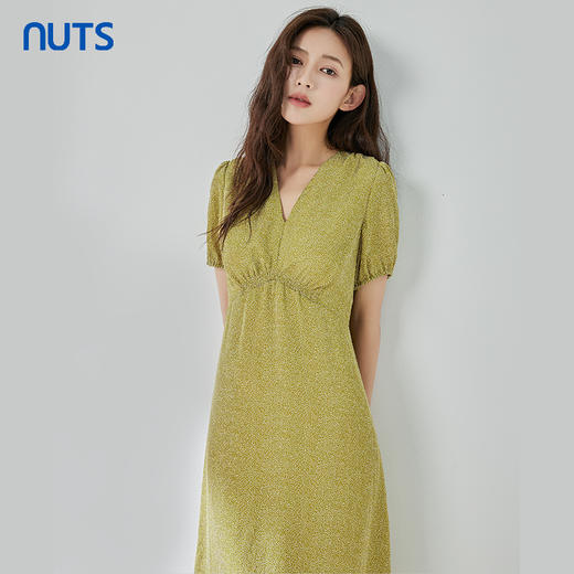 NUTS夏季时尚V领气质纯色气质短袖连衣裙323101120B 商品图2