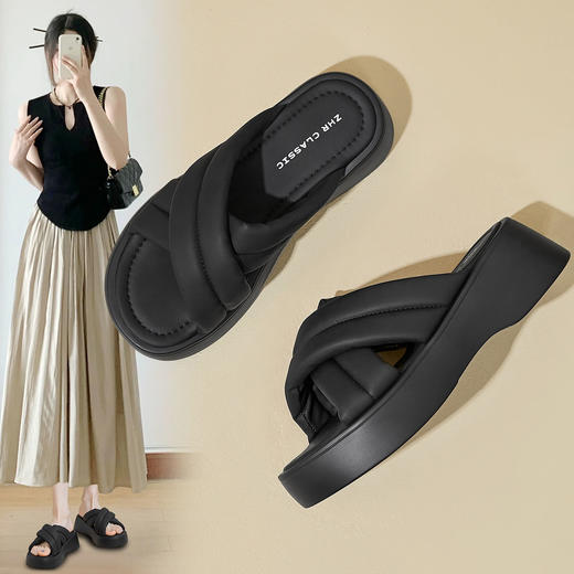 ZHR凉拖鞋2024新款夏季高颜值ins厚底拖鞋外穿休闲百搭耐磨沙滩鞋 商品图1