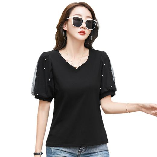 雀说新款夏季短袖纯色v领t恤宽松外穿时尚女AL82327 商品图4