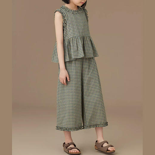 裁缝学苑TQ112童装春夏新格子衫纹花边无袖背心裤子女童两件套装 商品图1