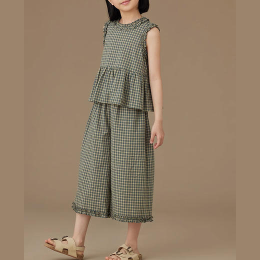 裁缝学苑TQ112童装春夏新格子衫纹花边无袖背心裤子女童两件套装 商品图4