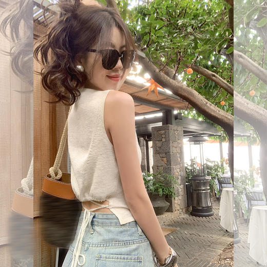 <曾小咸推荐>【纯纯欲动】两色后背镂空绑带背心 商品图1