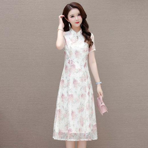 时尚印花气质优雅，旗袍连衣裙中长款A字裙QYM- LRX-MJE8833-Y 商品图0