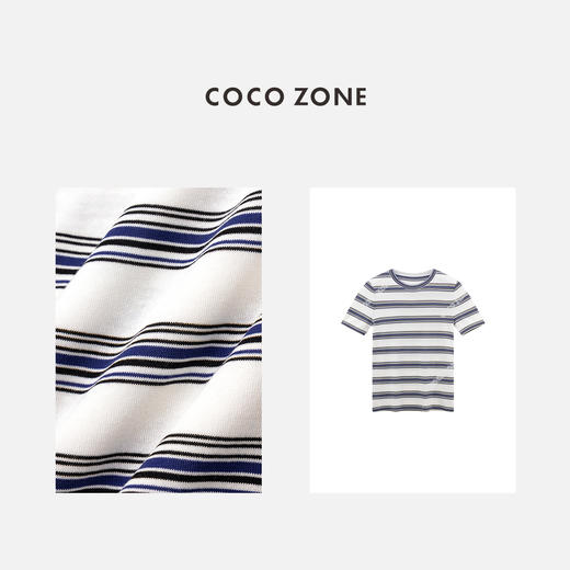 COCO ZONE2024"莉亚“撞色条纹短袖针织衫百搭通勤圆领上衣CC1A0633 商品图2