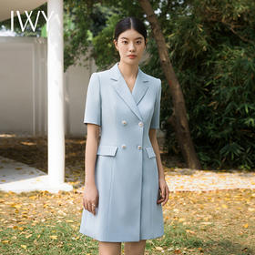 IWY/蓝色西装连衣裙短袖高级优雅名媛商务通勤医美职业ol工装裙子Q14236