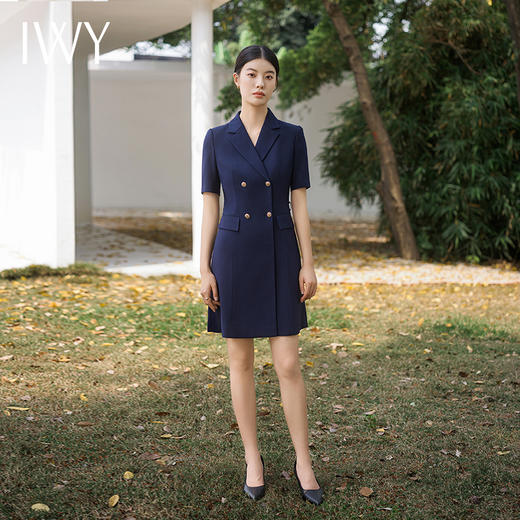 IWY/藏青色职业装连衣裙西装领高级感修身显瘦售楼部摄影工装裙子Q14236 商品图1