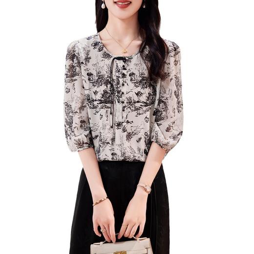 TCP09072 七分袖双绉真丝衬衫女2024年夏新款桑蚕丝上衣新中式复古盘扣小衫 商品图4