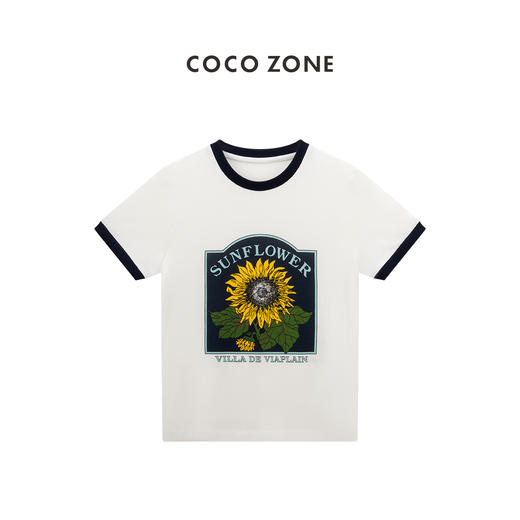 COCO ZONE"向日葵T"夏季撞色圆领短袖T恤简约修身显瘦百搭休闲上衣CC1B1151 商品图0