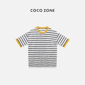 COCO ZONE"橘色气泡水”夏季薄款时尚条纹针织衫女短袖圆领百搭上衣CC1B1152