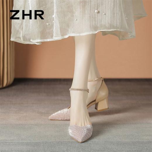 ZHR则则水钻包头凉鞋女2024夏季新款ins尖头单鞋一字高跟鞋配裙子 商品图8