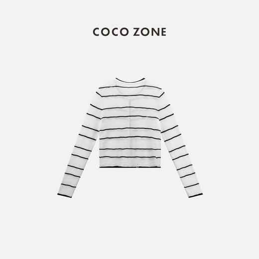COCO ZONE时尚撞色条纹针织衫简约圆领单排扣长袖上衣CC1B1150 商品图1