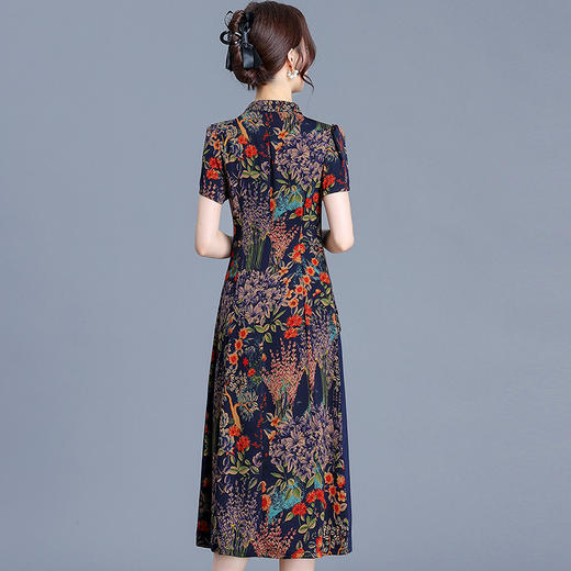 洋气假两件印花连衣裙，中长款拼结中式复古连衣裙QYM-KED-H1779-Y 商品图2