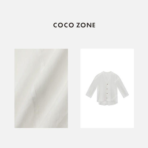 COCO ZONE2024"夏日白月光"100亚麻轻薄V领单排扣衬衫 CC1B0991 商品图2