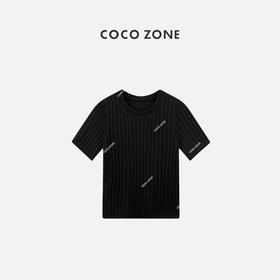 COCO ZONE夏季简约镂空短袖针织衫气质圆领上衣CC1B0677