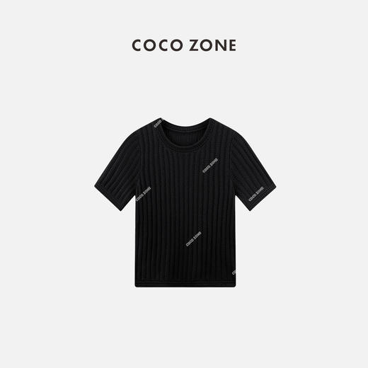 COCO ZONE夏季简约镂空短袖针织衫气质圆领上衣CC1B0677 商品图0