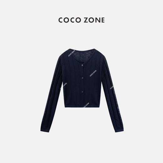 COCO ZONE”蓝洛伊“夏季圆领单排扣针织开衫时尚镂空轻薄上衣CC1B1120 商品图0