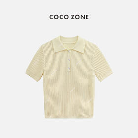 COCO ZONE2024春季polo领棉混纺纹理感短袖针织衫CC1A0401