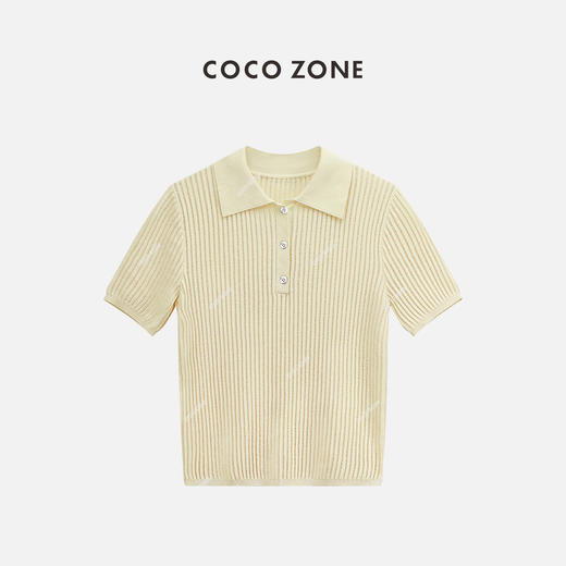 COCO ZONE2024春季polo领棉混纺纹理感短袖针织衫CC1A0401 商品图0