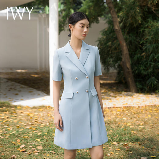 IWY/蓝色西装连衣裙短袖高级优雅名媛商务通勤医美职业ol工装裙子Q14236 商品图2