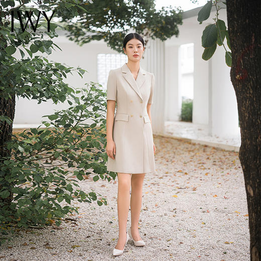 IWY/气质卡其色西装连衣裙短袖夏高级修身显瘦美容院商务约会裙子Q14236 商品图2
