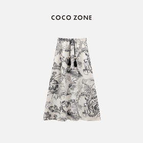 COCO ZONE"山水半裙“夏季新中式松紧腰抽绳半身裙宽松显瘦A字中长裙CC1B1105