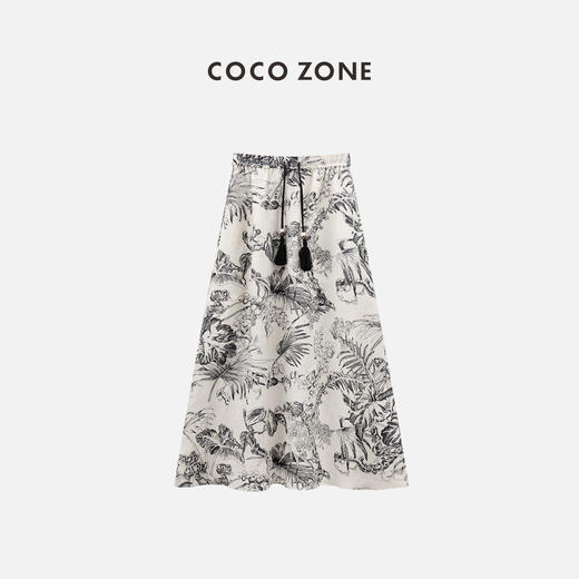 COCO ZONE"山水半裙“夏季新中式松紧腰抽绳半身裙宽松显瘦A字中长裙CC1B1105 商品图0