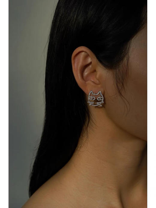 猫脸耳饰银镶锆石 商品图3