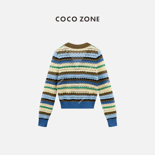 COCO ZONE"夏季多巴胺”夏季撞色镂空针织开衫高级感条纹V领长袖上衣CC1B1119 商品图1