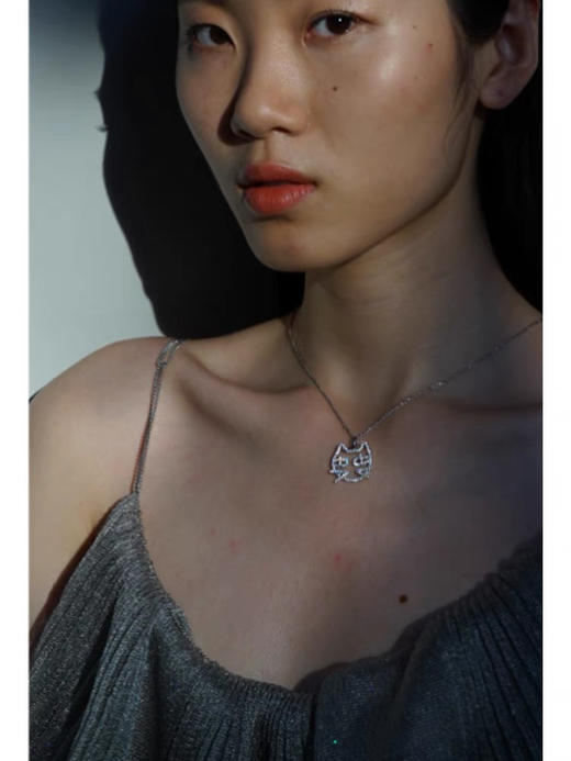 猫脸项链银镶锆石 商品图3