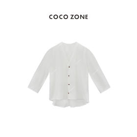 COCO ZONE2024"夏日白月光"100亚麻轻薄V领单排扣衬衫 CC1B0991