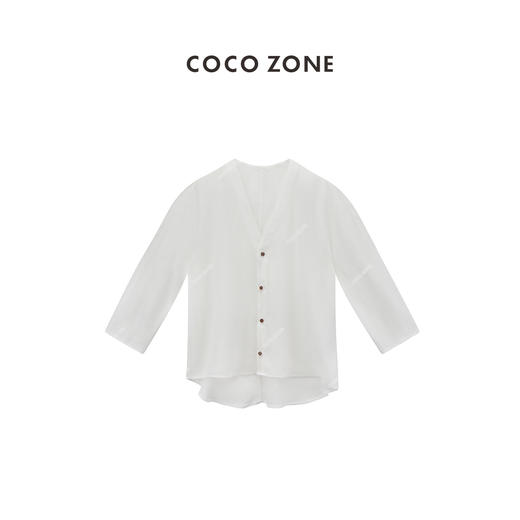 COCO ZONE2024"夏日白月光"100亚麻轻薄V领单排扣衬衫 CC1B0991 商品图0