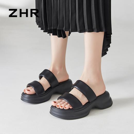 ZHR则则沙滩拖鞋2024新款外穿时尚厚底拖鞋百搭一字拖简约女拖鞋 商品图3