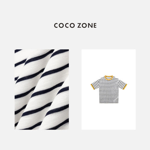 COCO ZONE"橘色气泡水”夏季薄款时尚条纹针织衫女短袖圆领百搭上衣CC1B1152 商品图2