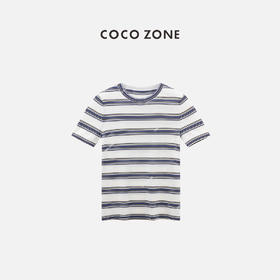 COCO ZONE2024"莉亚“撞色条纹短袖针织衫百搭通勤圆领上衣CC1A0633