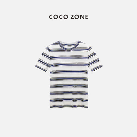 COCO ZONE2024"莉亚“撞色条纹短袖针织衫百搭通勤圆领上衣CC1A0633 商品图0