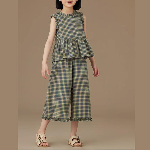 裁缝学苑TQ112童装春夏新格子衫纹花边无袖背心裤子女童两件套装 商品图5