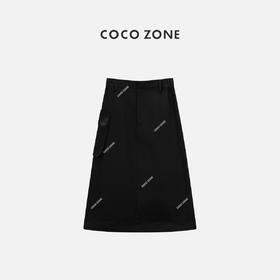 COCO ZONE夏季后松紧腰口袋设计工装半裙显瘦百搭中长裙CC1B0902