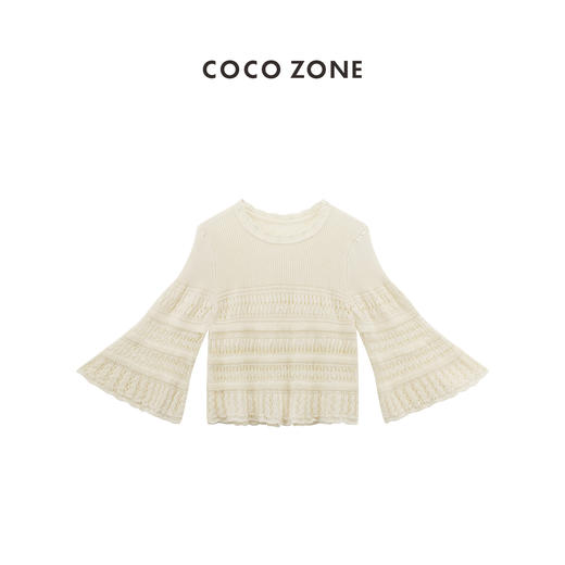 COCO ZONE“一见钟情”夏季镂空长袖毛衣时尚百搭设计感圆领休闲上衣CC1B1136 商品图0