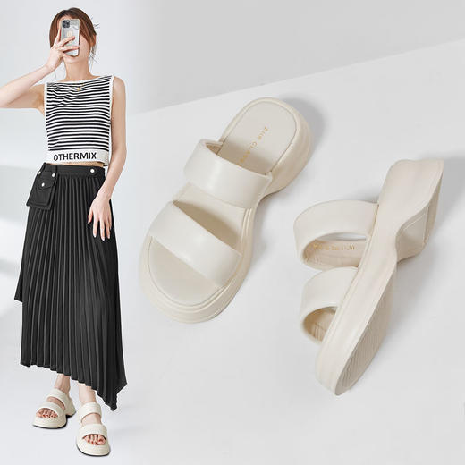 ZHR则则沙滩拖鞋2024新款外穿时尚厚底拖鞋百搭一字拖简约女拖鞋 商品图1