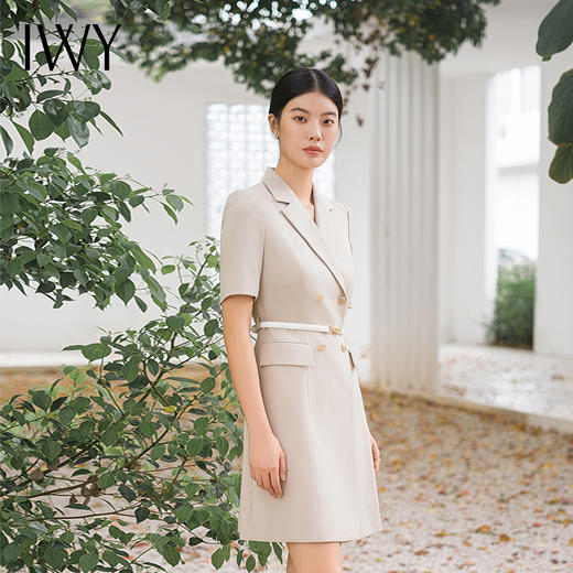 IWY/气质卡其色西装连衣裙短袖夏高级修身显瘦美容院商务约会裙子Q14236 商品图1